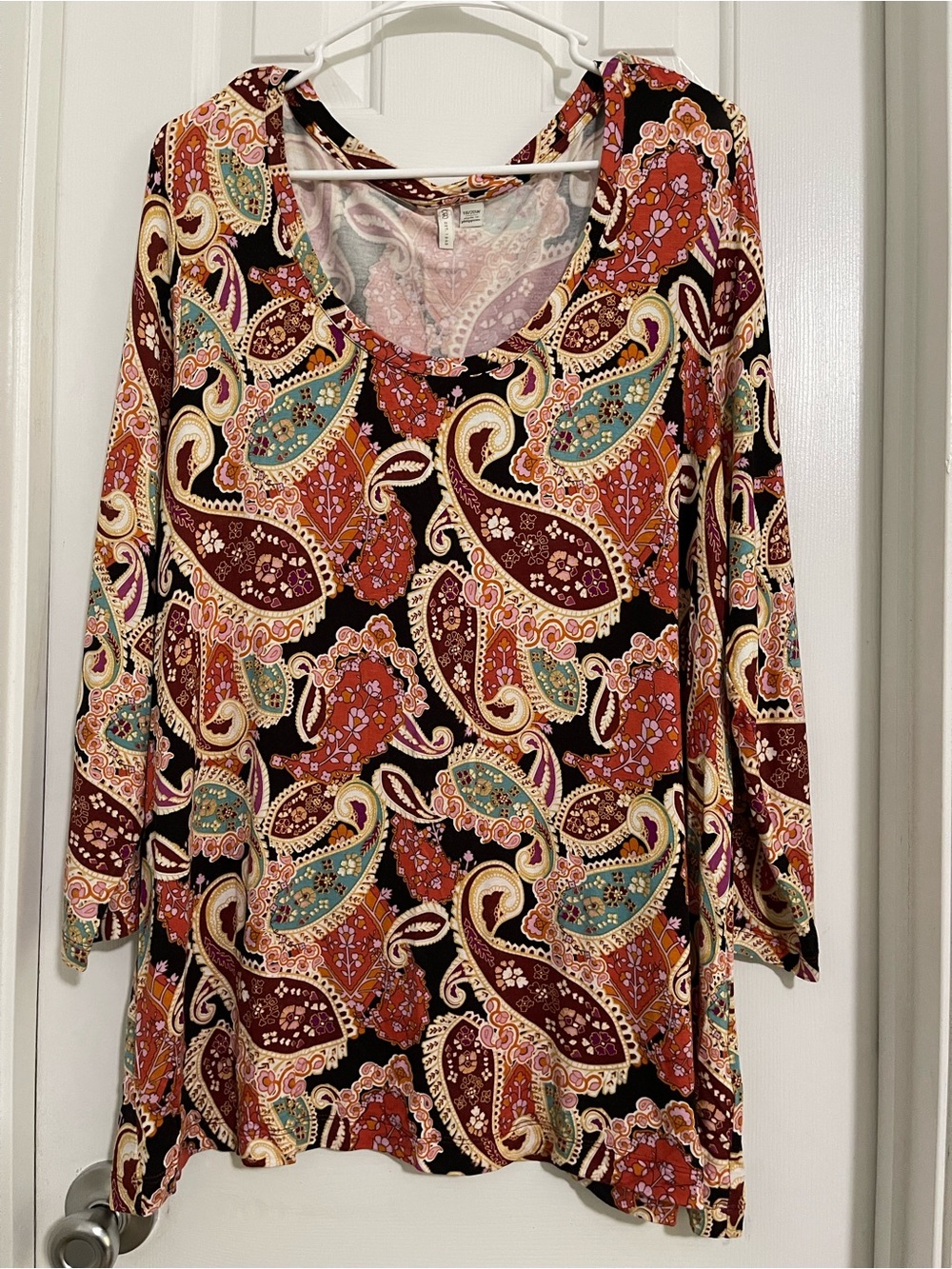 Cato Paisley Scoop Neck Long Sleeve Tunic - Rust and Cream 18/20W